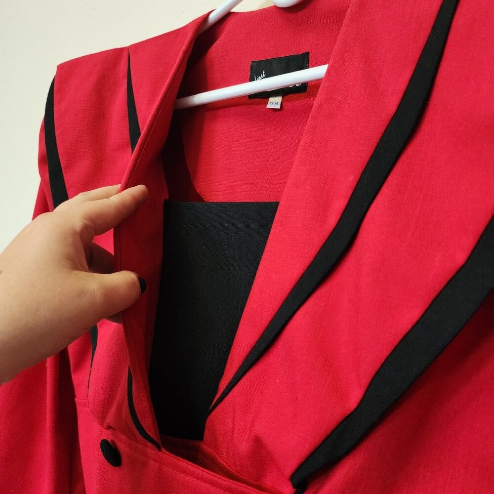 Vintage 1980s Pantsuit First Focus Red 13/14 Sailor Structured Maximalist Retro - Picture 6 of 16